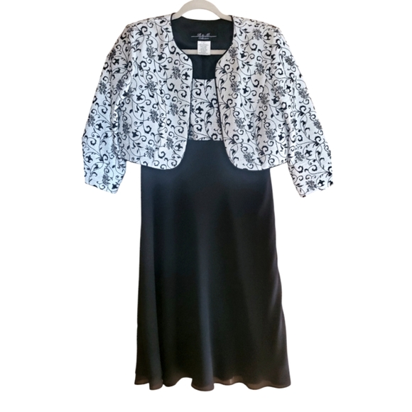 R & M Collection Elegant Black and White Dress with Sparkly Jacket Size 10 - Picture 1 of 9